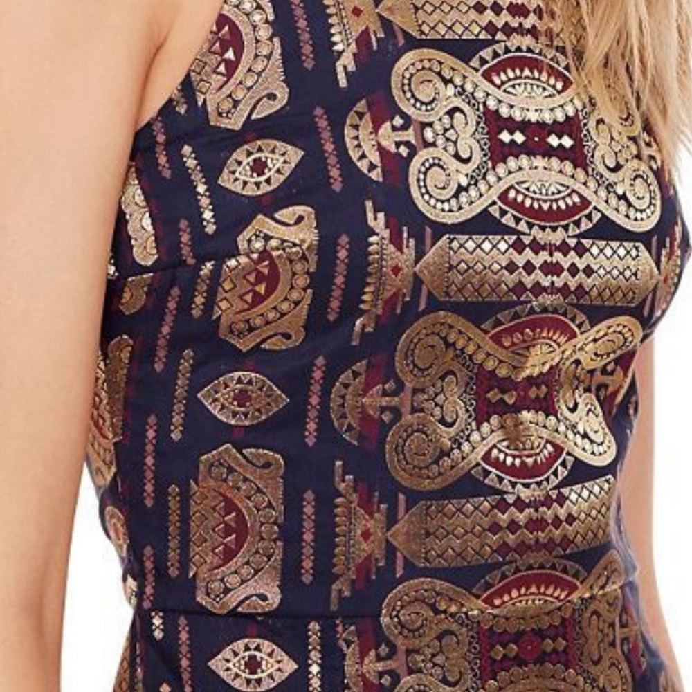 Tory burch Navy and Gold Patterned Sleeveless Dress size M